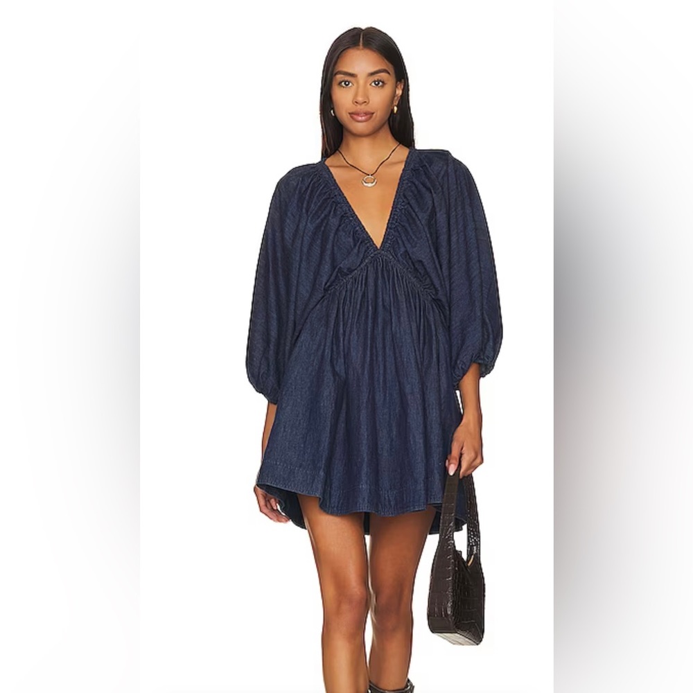 Portia long sleeve denim babydoll mini dress